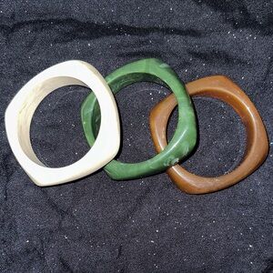 Elegant Trio Bangle Set - Cream, Green, and Brown